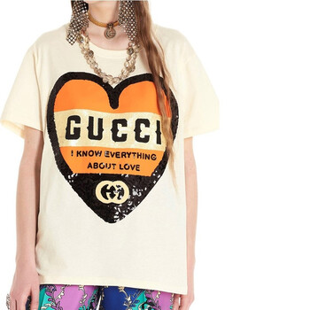 gucci古驰女装春夏季新款亮片爱心宽松版女士短袖t恤492347xjb729756