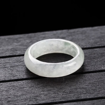 jnkok缅甸翡翠指环素圈戒指情侣戒玉石马鞍520送女友礼物 翡翠白月光