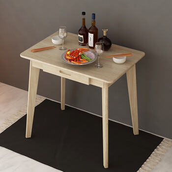 米蒂格单身公寓餐桌单人户型2人出租房家用3人实木长方形双人吃饭桌子