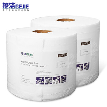 格洁610025工业双层擦拭纸L25维修擦油吸水低尘纸白色25cm×35cm×1000张/卷×2卷/箱