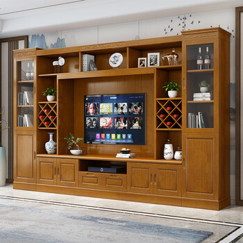 中式实木电视柜组合客厅现代简约储物背景墙柜33米影视柜经济型定制