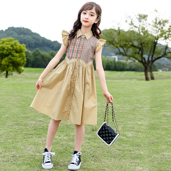 duckkids童装女大童夏装格子连衣裙2023新款格子裙9一12岁小女孩学生