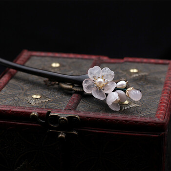 黑檀木发簪步摇旗袍汉服古装发饰手工简约玉簪花古典桃花古风簪子