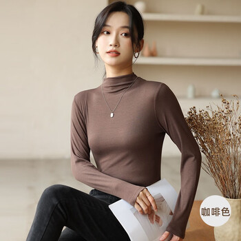 翊尚美（yishangmei）半高领打底衫女秋冬纯色长袖打底衣女士可外穿22年新款百搭显瘦亲肤上衣 显瘦黑 淡雅白 均码