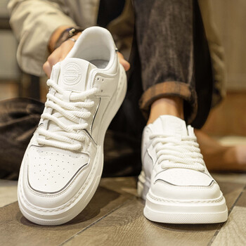 运动板鞋>hkxn>hkxn361官方男鞋新款冬季皮面小白鞋青少年厚底增高