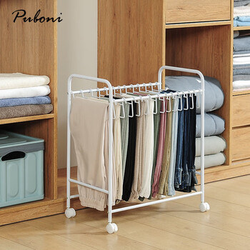 阿尤布2023裤子收纳架晾衣架落地可移动多功能衣柜多层挂裤子衣物白色