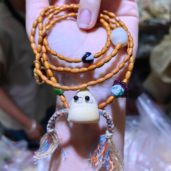 多圈手链金丝竹雕刻呱呱来财女男饰品送男女友礼物 呱呱来 橄榄核手链