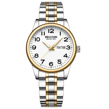 威斯凯(wsk)新款大表盘夜光钢带老人情侣腕表 防水夜光手表 男表全