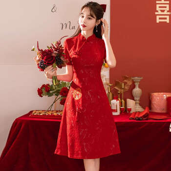 jkashdk旗袍年轻款红色敬酒礼服新娘裙夏季新款胖女生改良连衣裙酒