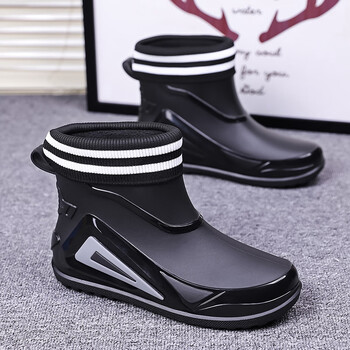 男士雨鞋夏季厨房工作劳保防水鞋户外钓鱼胶鞋雨天防滑涉水靴冬季黑色