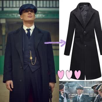 浴血黑帮大衣男剃刀党谢尔比大衣潮超长款西装领风衣外套 黑色-普通款