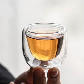 玻璃直身品茗杯家用小号功夫茶杯可出票玻璃双层直身杯6个容量50ml