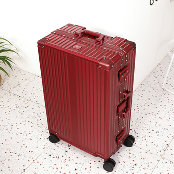 拉杆箱万向轮铝框行李箱结实耐用22密码旅行箱男女 波尔多红色(磨砂防
