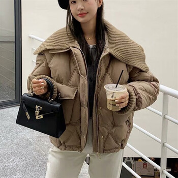 拉夏贝尔轻薄短款羽绒服小个子女装2022年新款白鸭绒小香风设计感小众