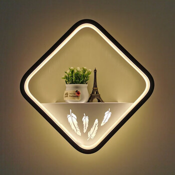 床头灯壁灯 led简约现代北欧红房间卧室灯客厅电视背景墙灯 黑框 羽毛