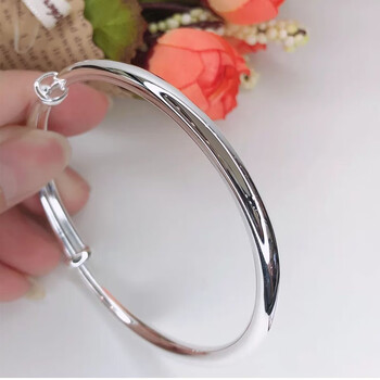 老风祥光面银手镯女生推拉款经典亮面999实心镯子素圈足银礼物 30克