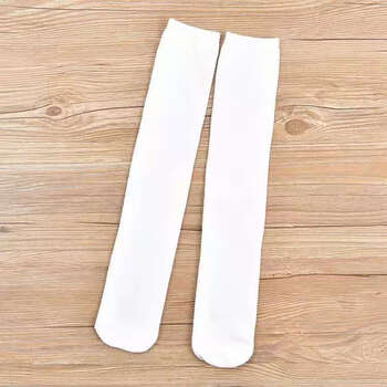 wonst女童长筒过膝高筒棉袜足球袜六一学生袜表演舞蹈袜定制纯白色棉