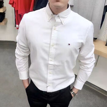 lassefrank美国高端品牌汤米衬衫男装长袖纯棉牛津纺纯色衬衣白色xs90