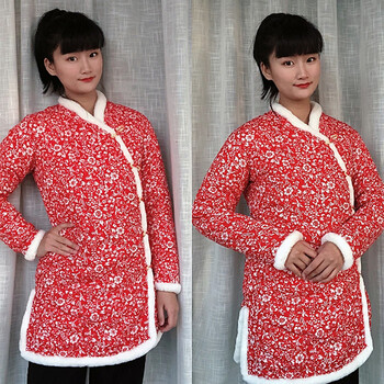 手工纯棉花盘扣女士棉袄民族风复古毛边旗袍棉衣斜襟保暖加厚棉服