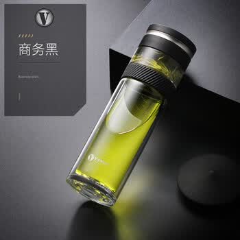 vanow茶水分离杯双层玻璃杯便携泡茶杯水杯男士加厚透明杯子商务黑400