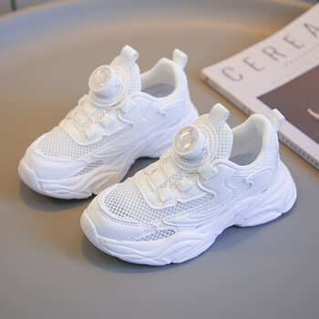 乔丹女童鞋子夏季中大童网面透气旋转纽扣白色网鞋儿童软底跑步运