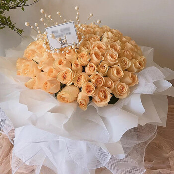 玫瑰送女友闺蜜生日纪念日礼物全国同城配送 99朵香槟玫瑰花束【图片