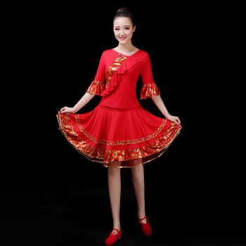 泰瑞格广场舞服装女时尚亮片2021新款套装中老年现代舞蹈裙子跳舞衣服
