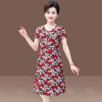 名峥妈妈连衣裙50到60岁新款妈妈夏季高档碎花新款50岁中老年洋气中长