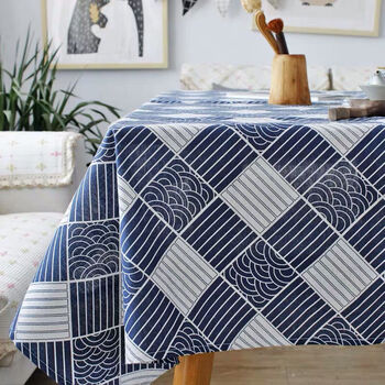 棉麻桌布布艺小清新格子日系网红风茶几书桌长方形学习桌方格祥云锁边