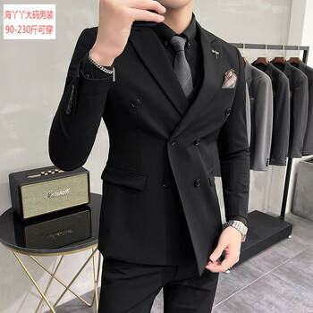扣西装绅士休闲商务正装新郎结婚礼服男痞帅修身西服套装 黑色单西服