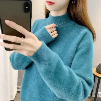 蒂淑兰初中生女孩毛衣女生秋冬季高中学生半高领保暖打底针织衫湖蓝色