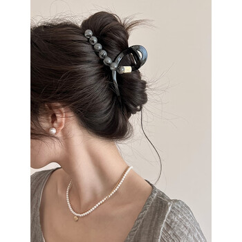 基础好搭松弛感珠子抓夹女大号大发量发夹子感发饰头饰鲨鱼夹黑色抓夹