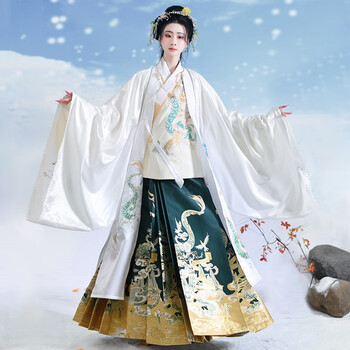 如梦霓裳 原创汉服女青龙交领袄裙织金马面裙绣花披风斗篷秋冬款新品