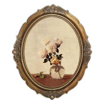 美克杰  12寸北欧复古仿木花雕椭圆形欧式相框画框家居创意做旧古 y1