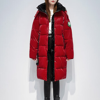 优本熊轻奢时尚亮面免洗棉衣棉服女中长款韩版宽松冬季外套棉袄红色