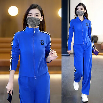 女士洋气春秋季新款休闲运动服两件套卫衣阔腿裤蓝色m建议100斤以内