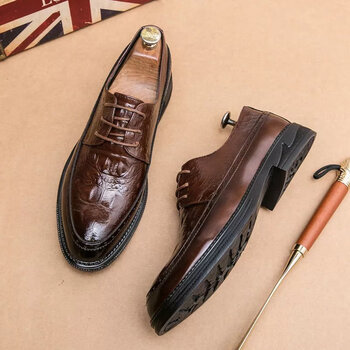 联名同款流苏尖头小皮鞋男士英伦休闲皮鞋韩版潮流发型师鳄鱼纹一脚蹬