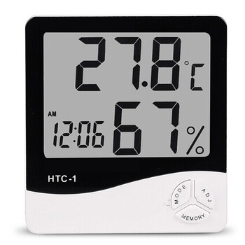 htc1高精度大屏幕室内电子温湿度计家用温度计湿度计有闹钟