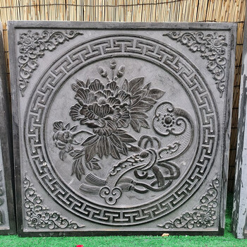 画荷花鱼浮雕画庭院石材户外石头造景背景墙影壁墙屏风石刻墙面石板画