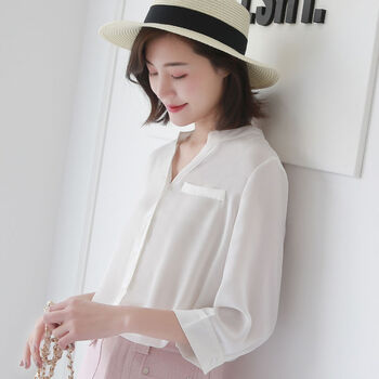 vesm新款女装雪纺衫女七分袖韩版时尚衬衫上衣女夏季白色建议搭配浅色