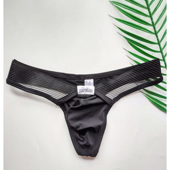 萌弘旦冰丝男士内裤欧洲站一字带性感拼接蕾丝网眼裤新款性感丁字速干