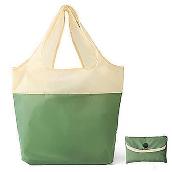 桑菽拼色折叠购物袋超市大容量手提袋子折叠包超轻布绿色