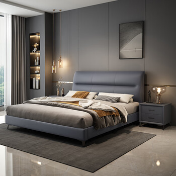 龙翔龙翔科技布实木床现代简约软包婚床1.5米1.