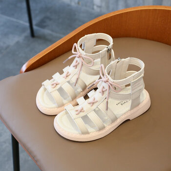 女童罗马凉鞋夏款软底防滑小女孩凉鞋儿童鞋子公主鞋森系潮 粉红色 28