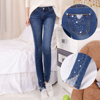 中学生少女夏秋装牛仔裤女长裤子韩版弹力学生修身显瘦铅笔小脚裤190