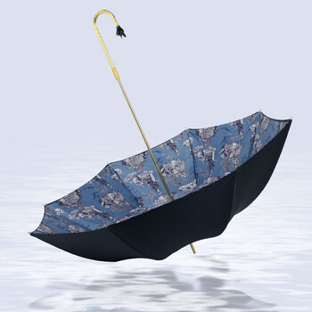 hepburncat赫本猫朱伊纹双层缎面直骨弯钩猫头防晒伞晴雨两用长柄伞