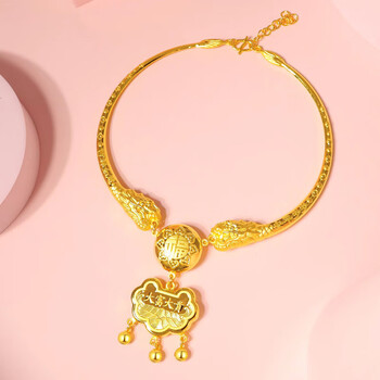 小腰金大福大贵宝宝黄金项圈颈圈9999足金长命锁吊坠婴儿满月周岁礼物