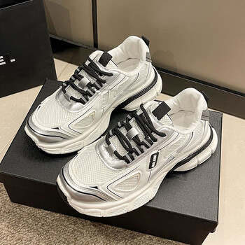 爱步蝶多巴胺女鞋今年流行鞋子女百搭网面运动鞋秋季新款超火厚底老爹