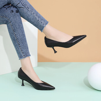 沙驰satchi 新品  细腻羊皮简约显瘦气质尖头浅口高跟时装女单鞋职业