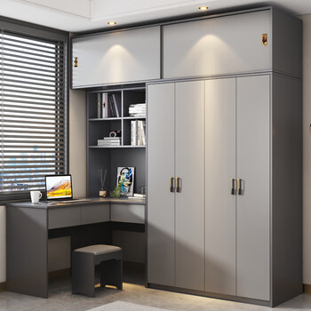 饰尚宅品衣柜 简约现代小户型l转角衣柜电脑桌一体组合卧室家用环保储
